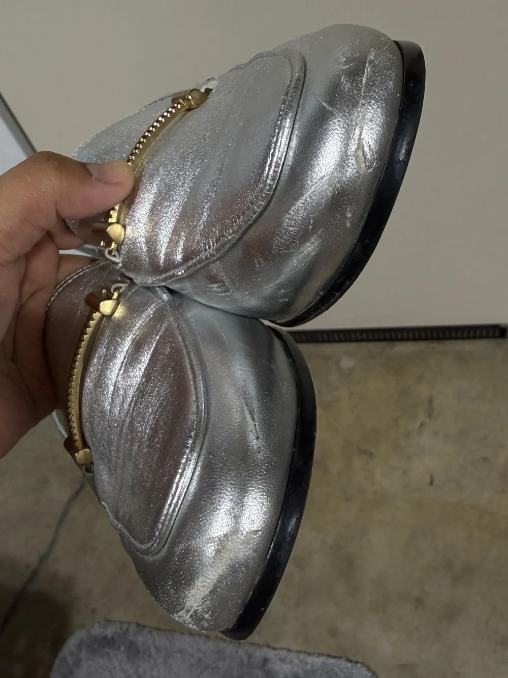 Sam Edelman Metallic Silver Loafers with Gold Bit